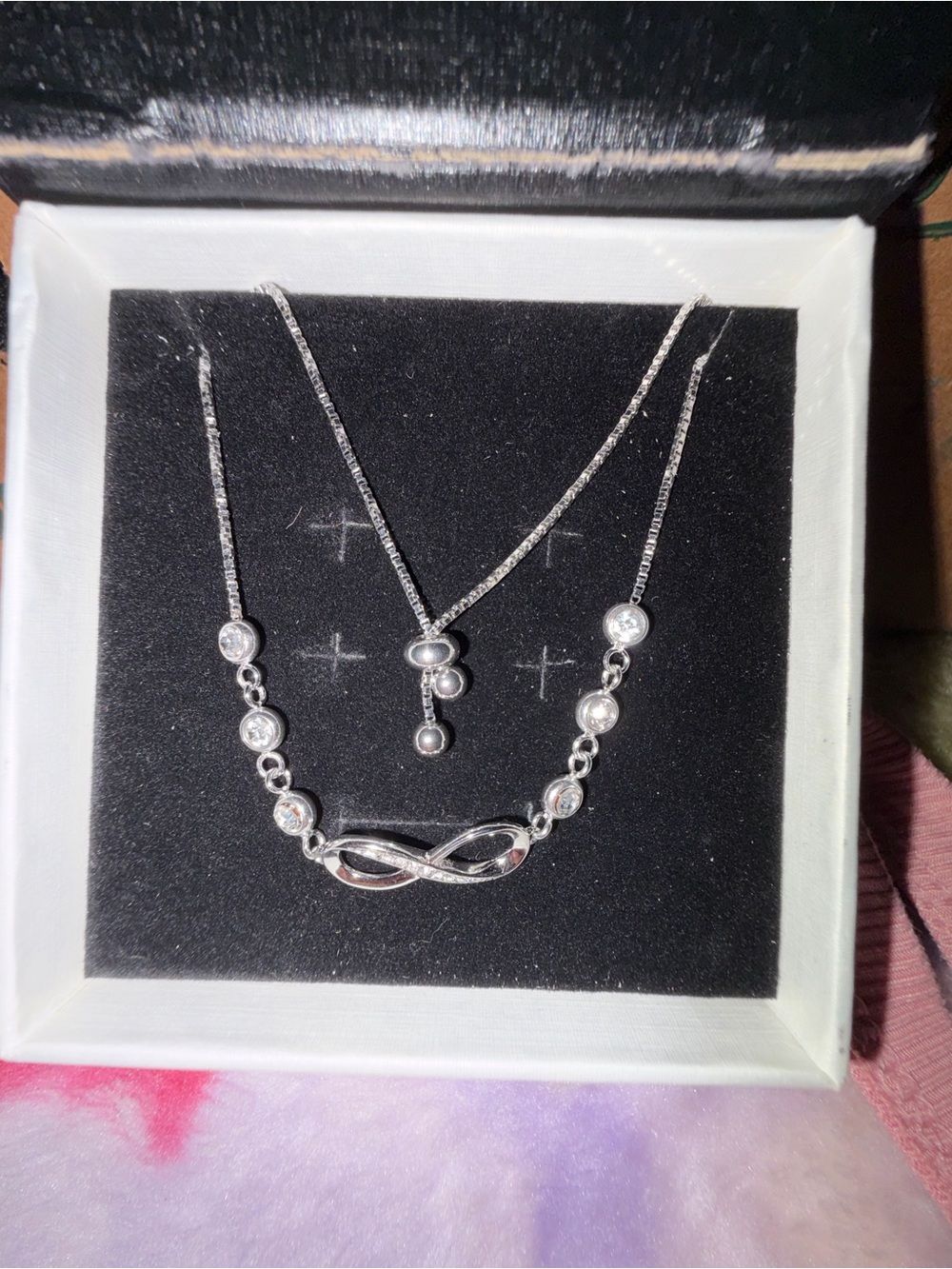 Layered Silver Infinity Pendant Necklace Set in Silver